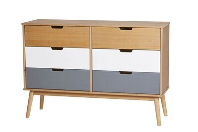 COMODA CUSCO 6 CAJONES CERA/GRIS TIZA/BLANCO ESTILO NORDICO