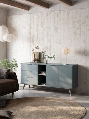 Aparador PISCO 2 puertas 2 huecos 3 cajones verde kaki/cera estilo nordico