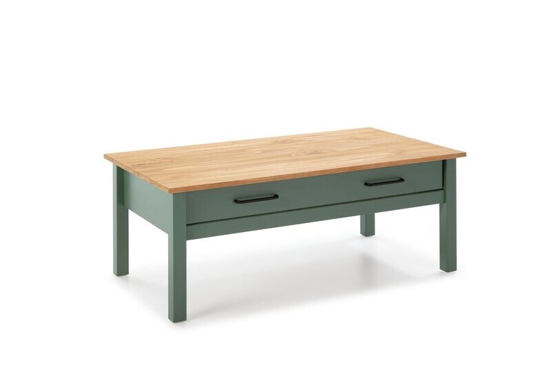 Mesa centro Miranda con 1 cajón verde/cera estilo industrial