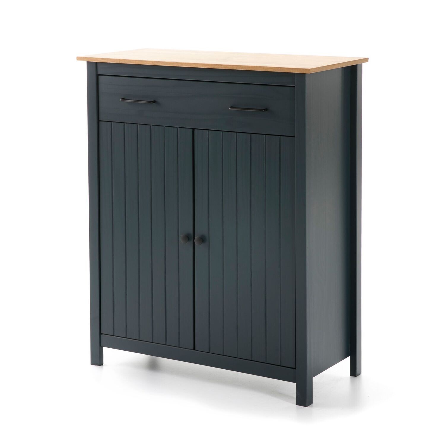 Mueble auxiliar MIRANDA 2 puertas 1 cajón azul/roble estilo nórdico