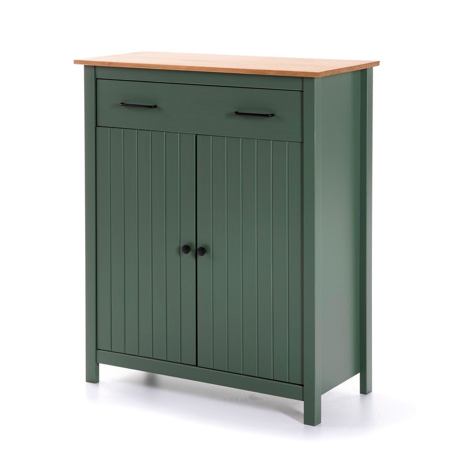 Mueble auxiliar MIRANDA 2 puertas 1 cajón verde kaki/roble estilo nórdico