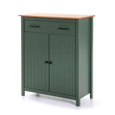 Mueble auxiliar MIRANDA 2 puertas 1 cajón verde kaki/roble estilo nórdico