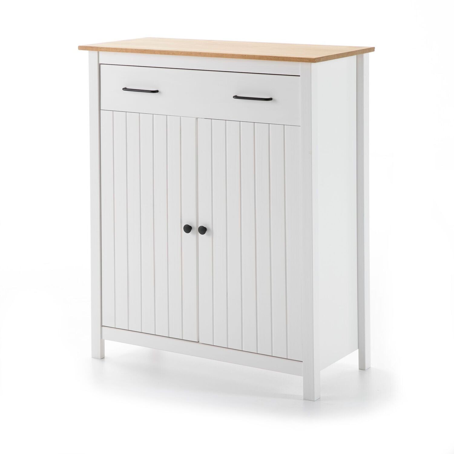 Mueble auxiliar MIRANDA 2 puertas 1 cajón blanco/roble estilo nórdico