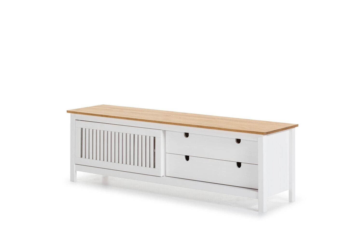 Mueble tv BRUNA 1 puerta corredera 2 cjones blanco/cera estilo nórdico