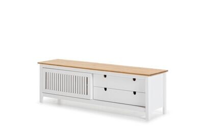 Mueble tv BRUNA 1 puerta corredera 2 cjones blanco/cera estilo nórdico
