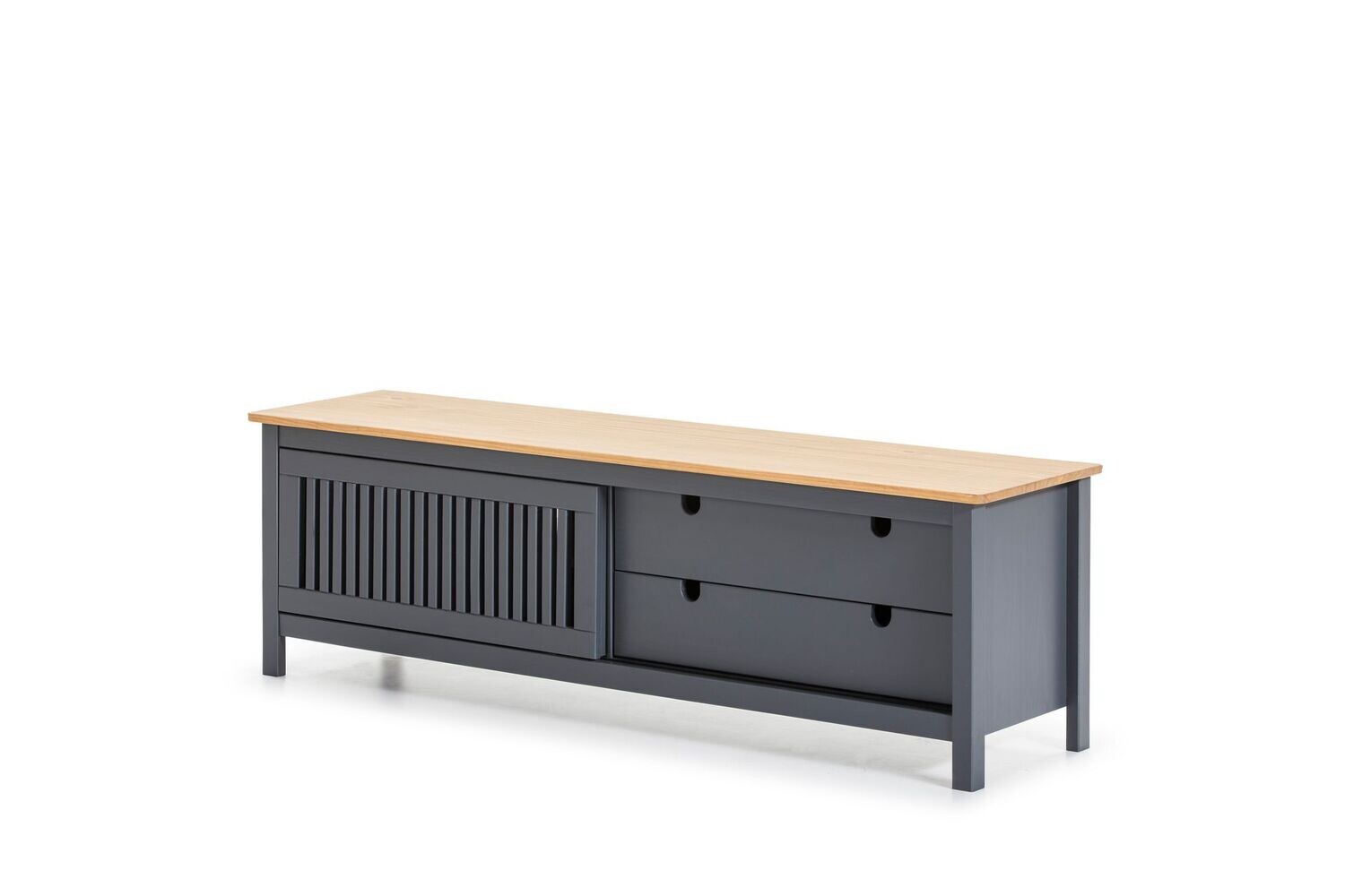 Mueble tv BRUNA 1 puerta corredera 2 cajones gris antracita/cera estilo moderno