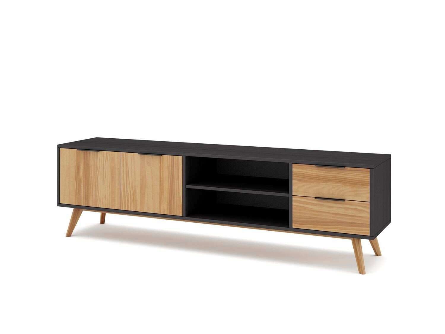 Mueble tv LAVIS 2 puertas 2 huecos bocamina/Cera 180 cm estilo nórdico