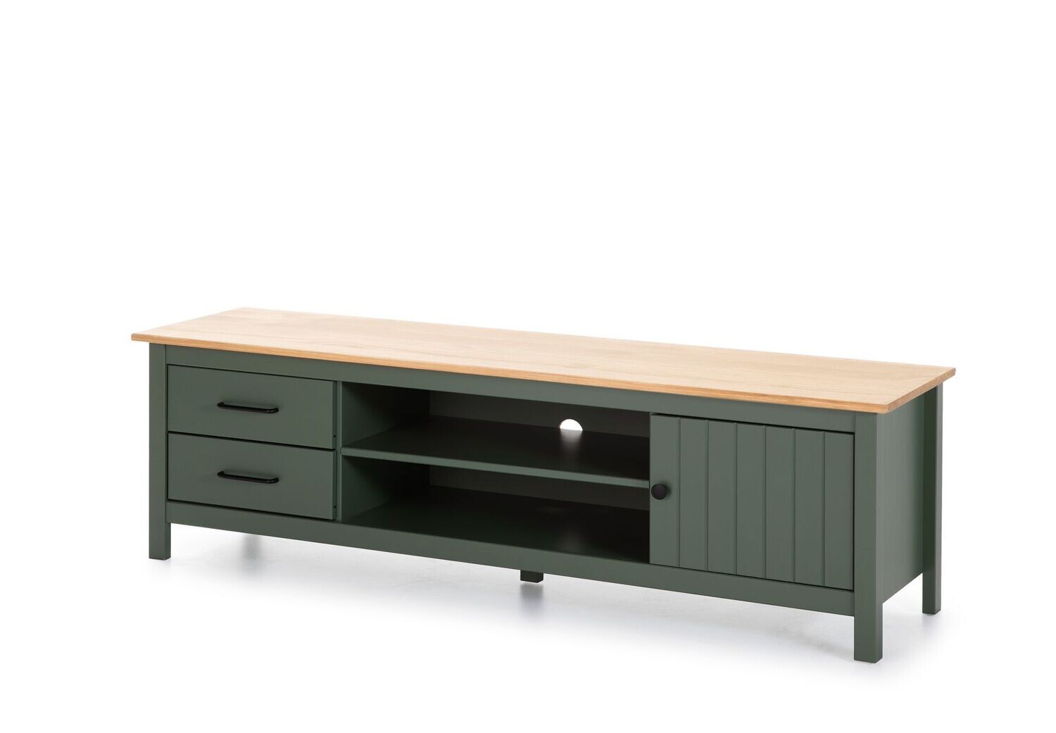 Mueble tv Miranda 1 puerta 2 huecos 2 cajones verde/cera estilo nórdico