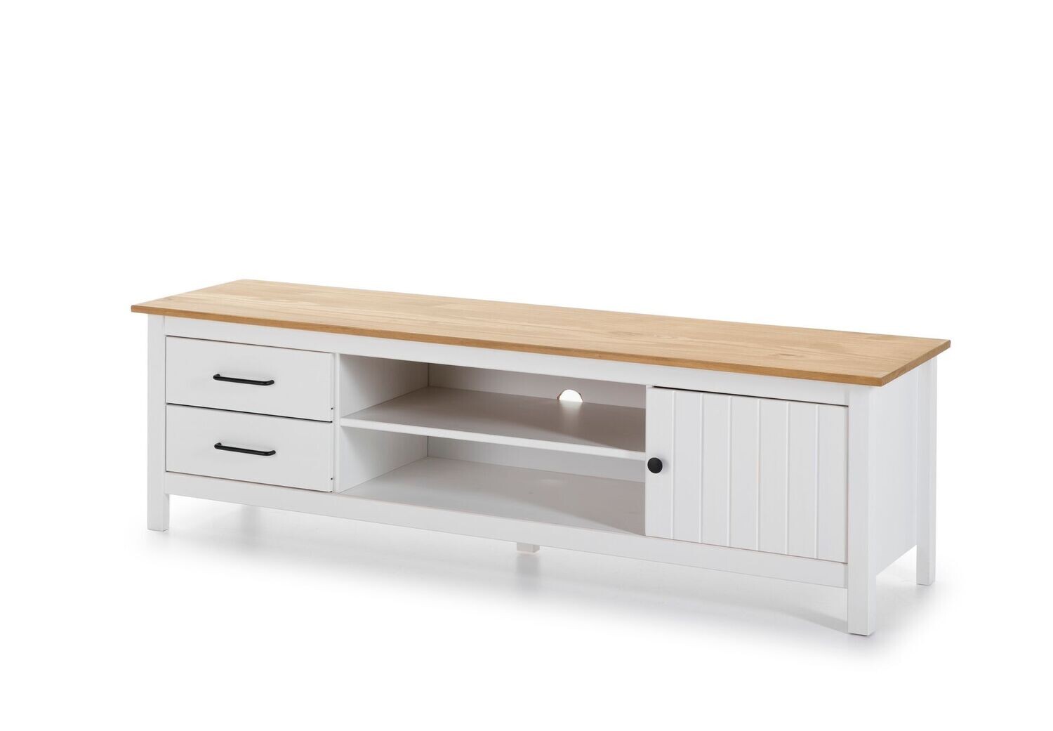 Mueble tv Miranda 1 puerta 2 huecos 2 cajones blanco/cera estilo nórdico