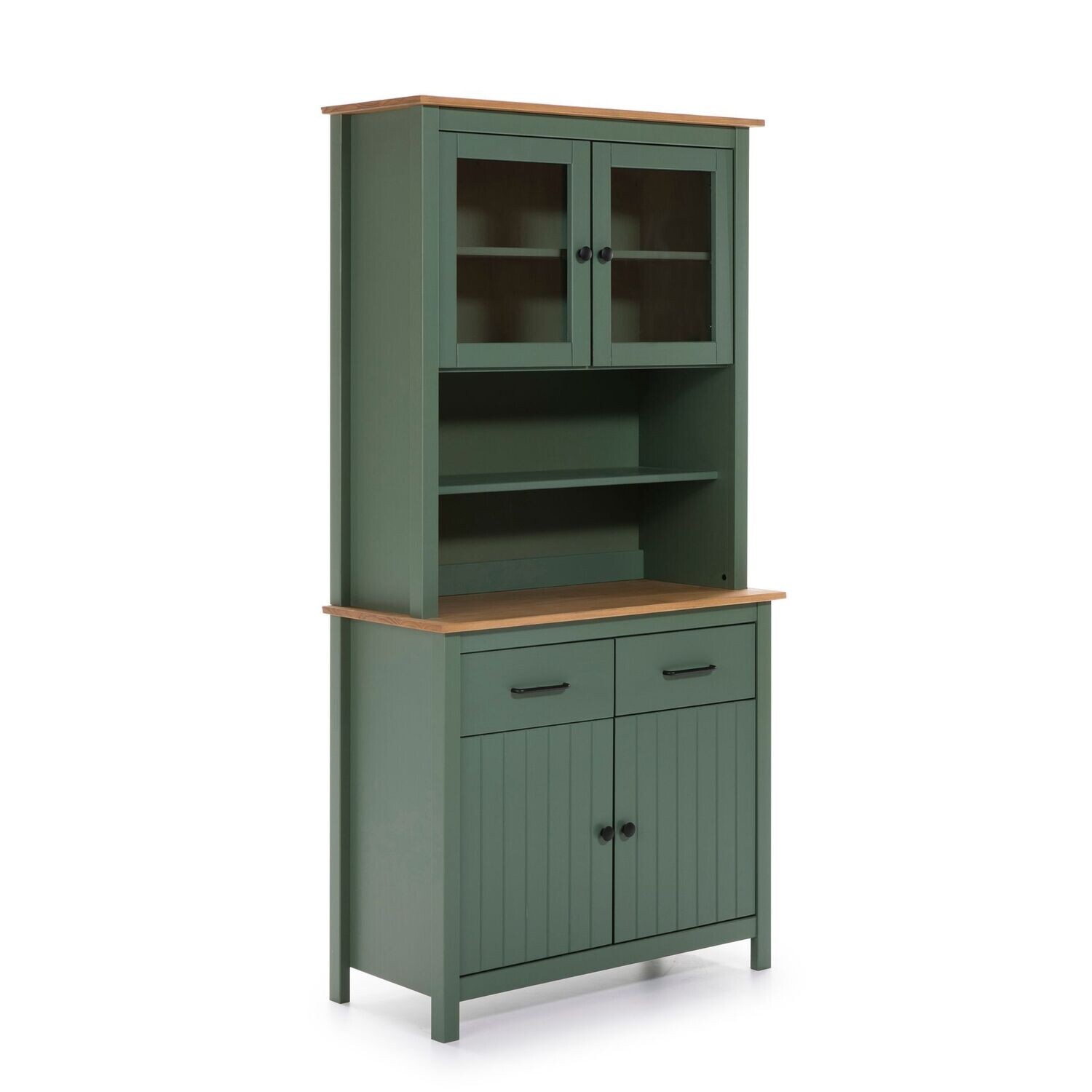Vitrina Miranda 2 puertas cristal 2 cajones verde/cera estilo nórdico