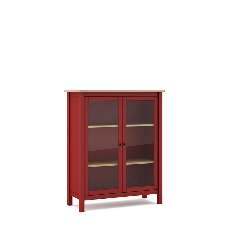 Vitrina MISTI 2 puertas burdeos/roble estilo nórdico
