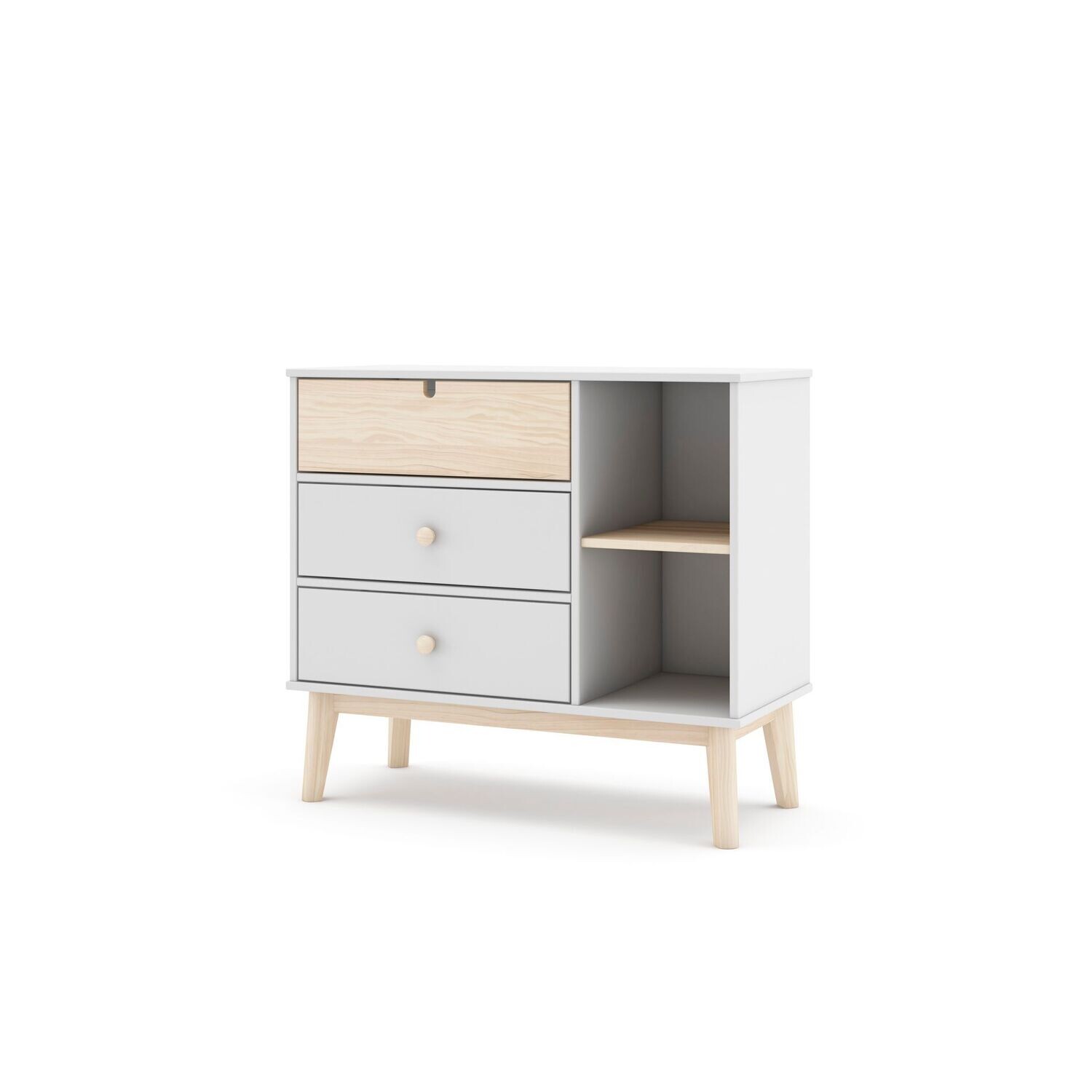 Comoda Estefania 3 cajones y 2 huecos blanco/cera blanca