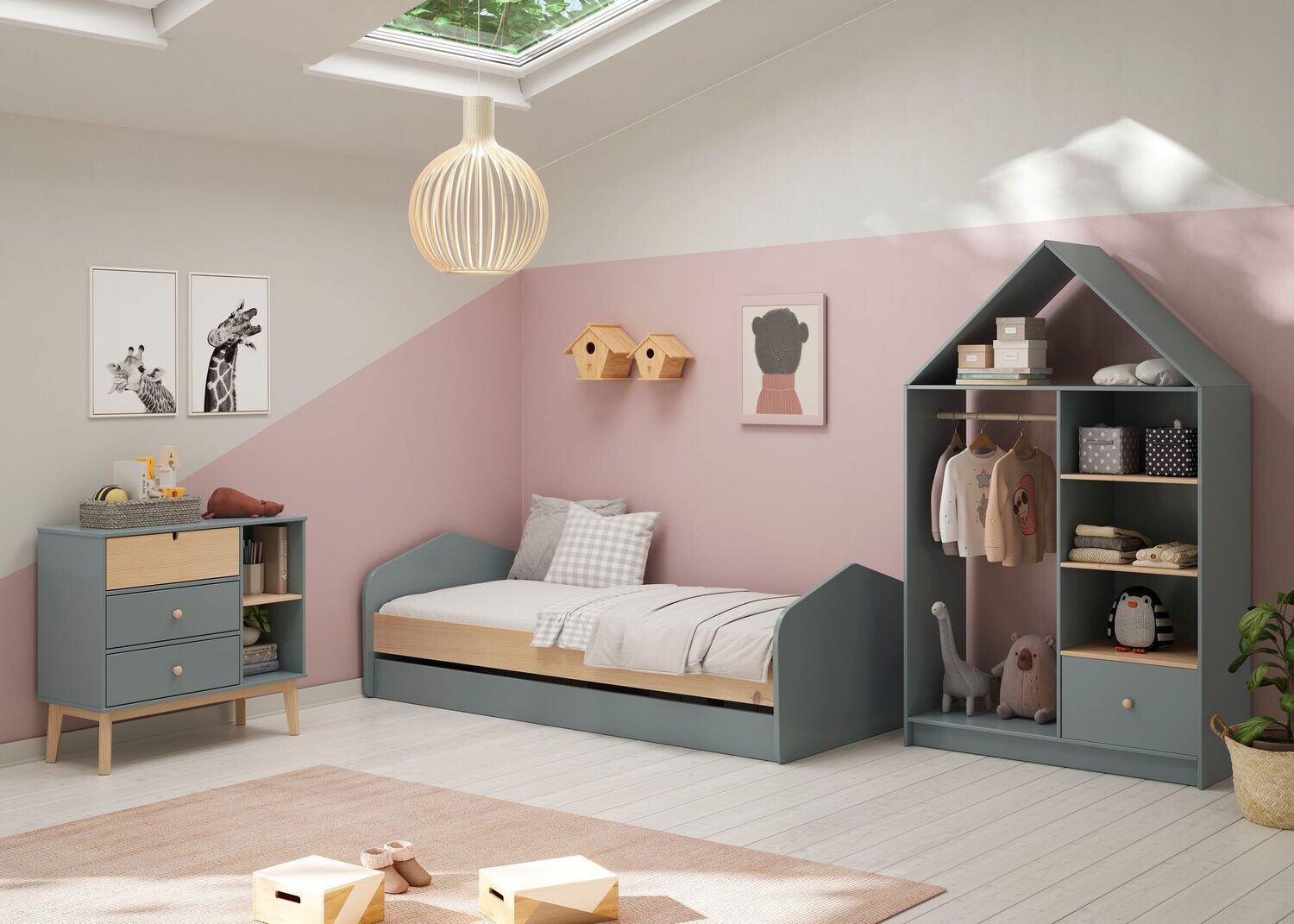 Cama nido Estefanía 90 x 190 verde kaki/cera estilo moderno