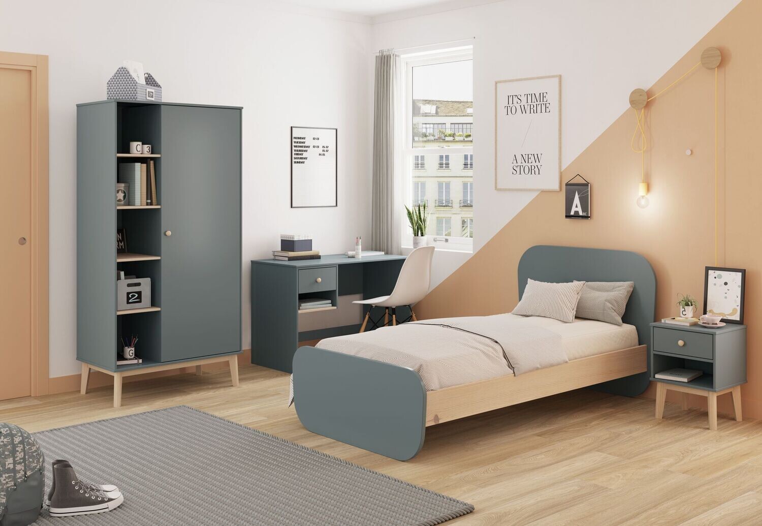 Cama nido Esteban 90 x 190 verde kaki/cera