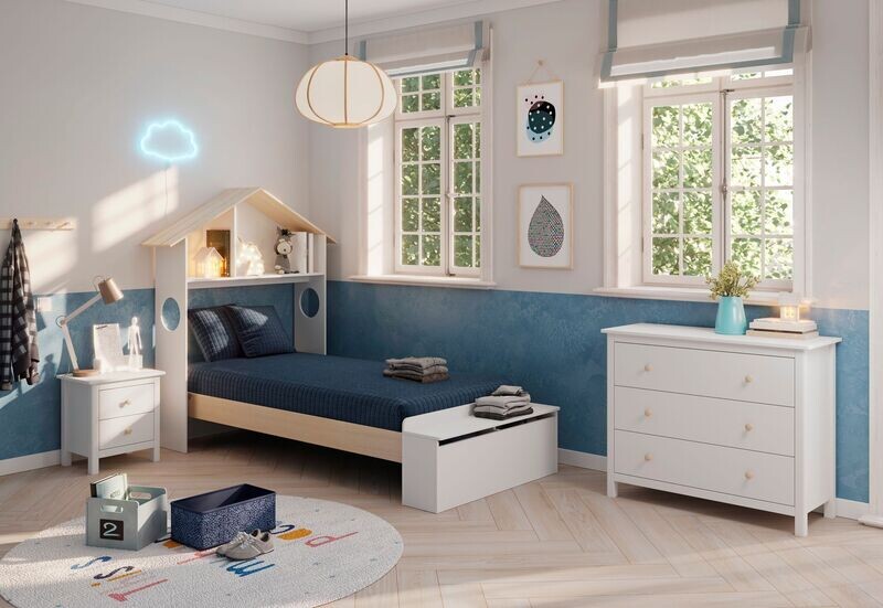 Cama infantil Odessa con baul 90 x 190 blanco/cera