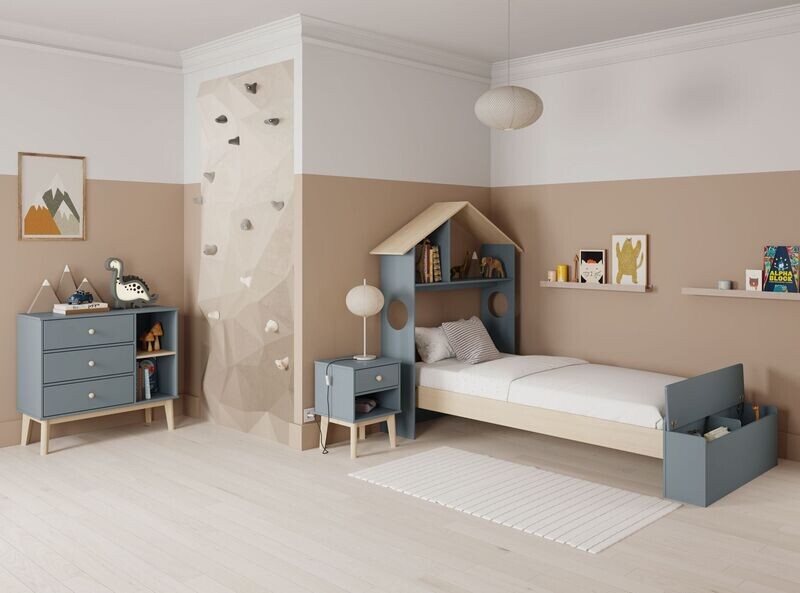 Cama infantil Odessa con baul 90 x 190 verde kaki/cera