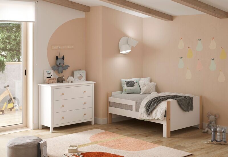 Cama juvenil extensible evolutiva Willi – 90 x 140 a 90 x 190 cm blanco/cera