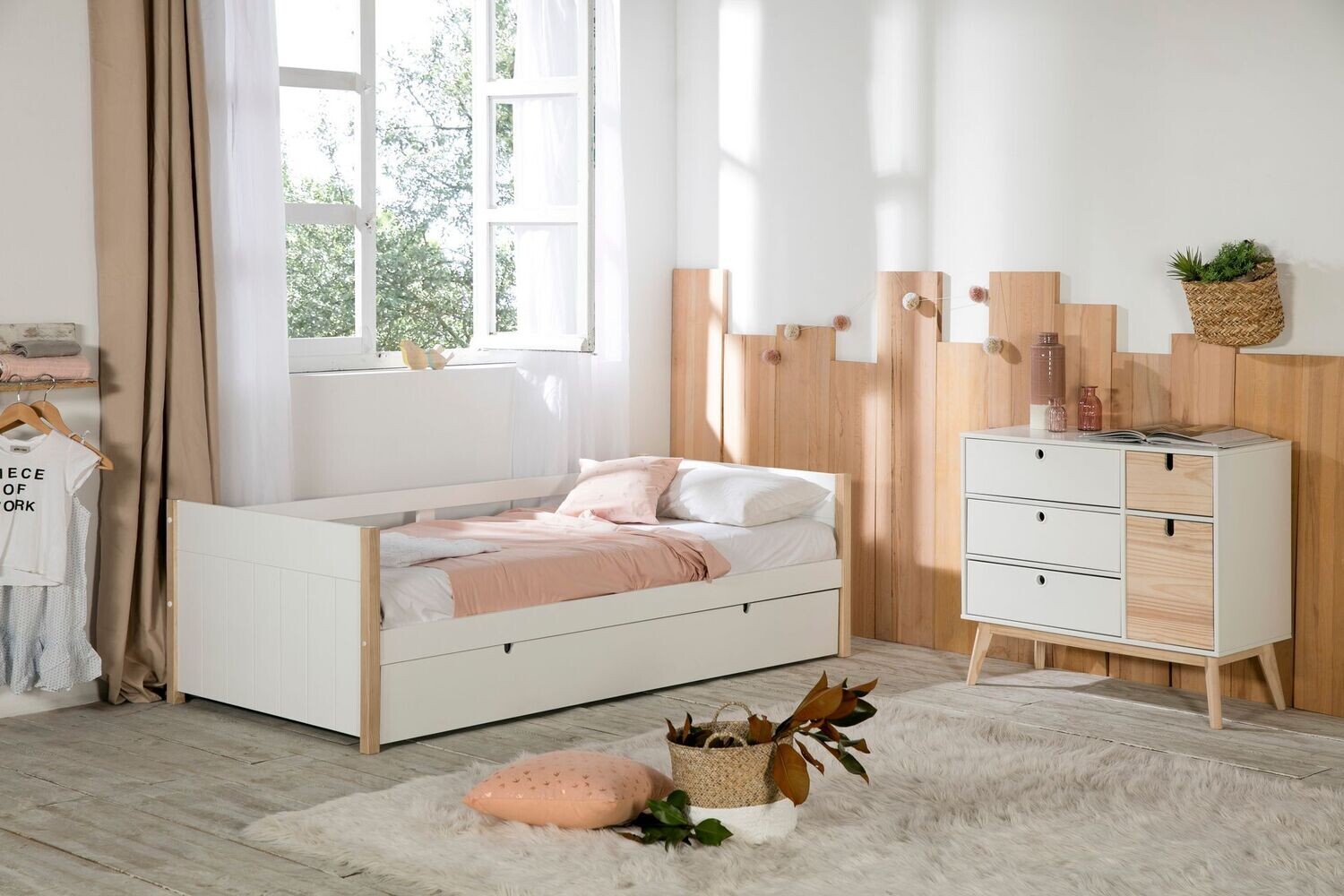Cama nido Kiara 90 x 190 blanco/cera blanca estilo nordico