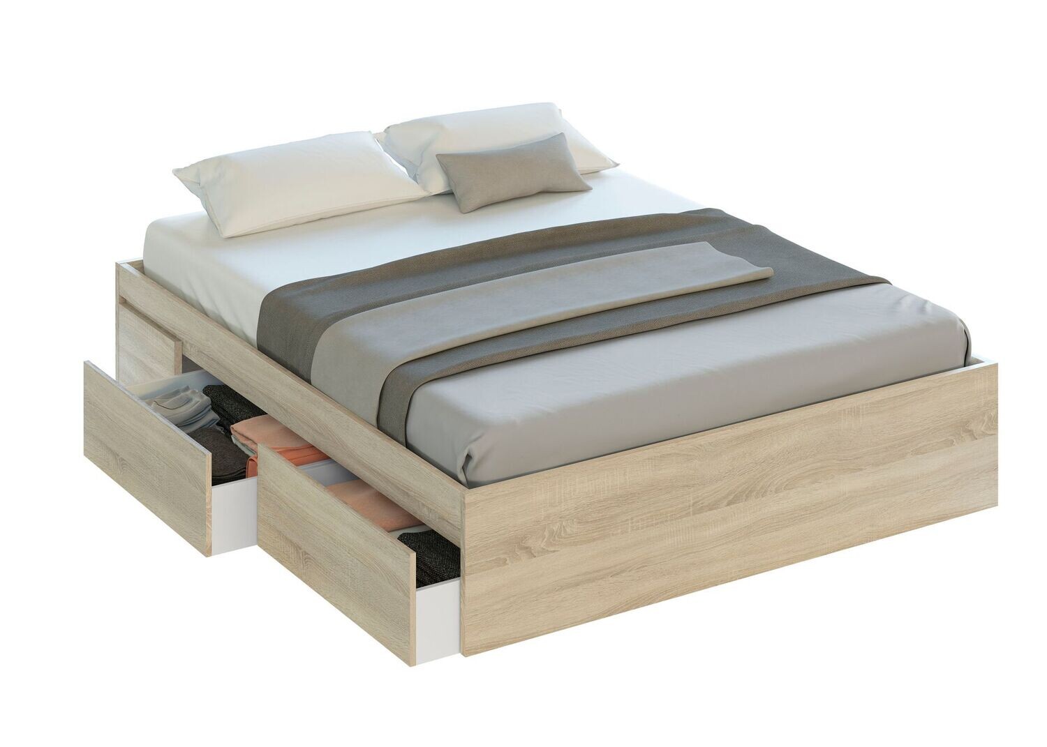 Cama con 4 cajones BED para cama de 150 cm roble canadian