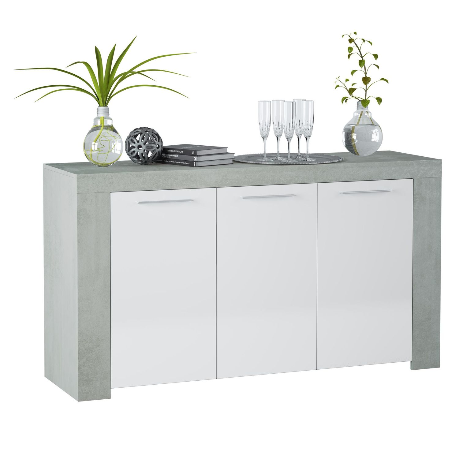 Aparador buffet 3 puertas Urban blanco artik/cemento estilo moderno