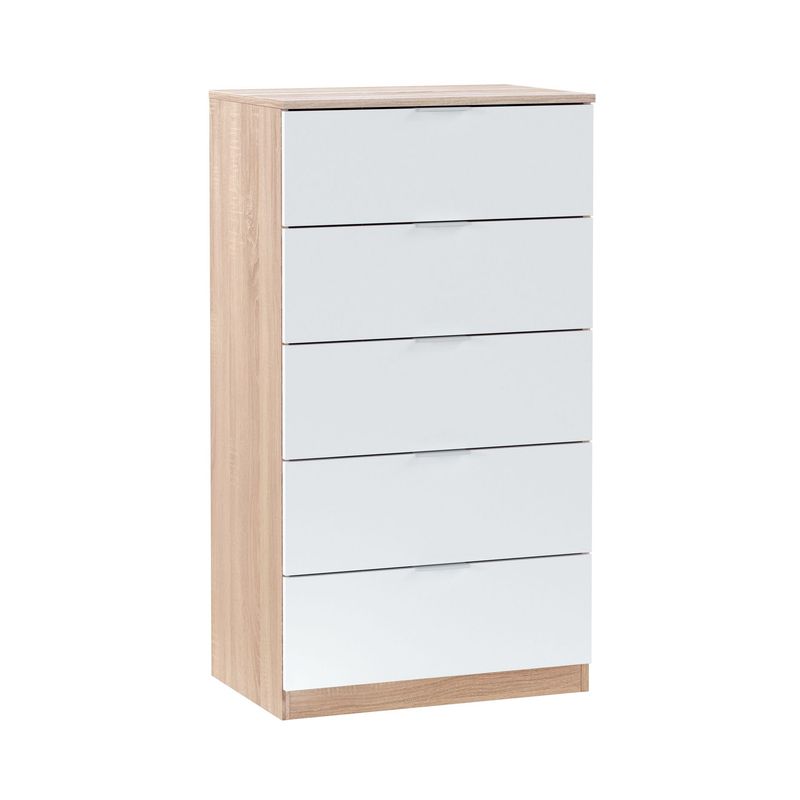 Comoda haya 5 cajones roble canadian/blanco artik