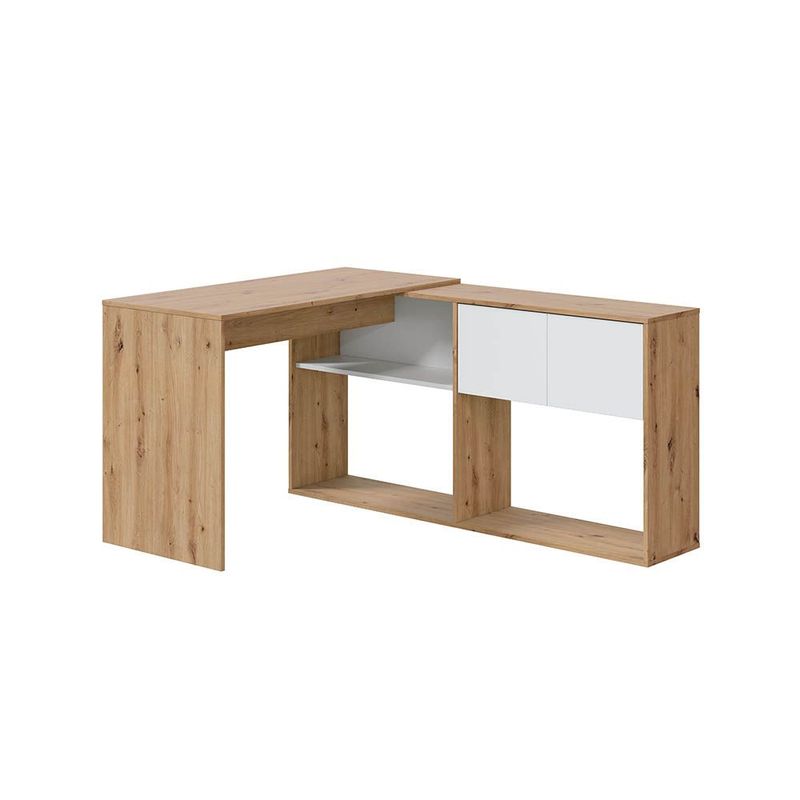 Mesa escritorio-estantería Duo reversible roble nodi/blanco artik