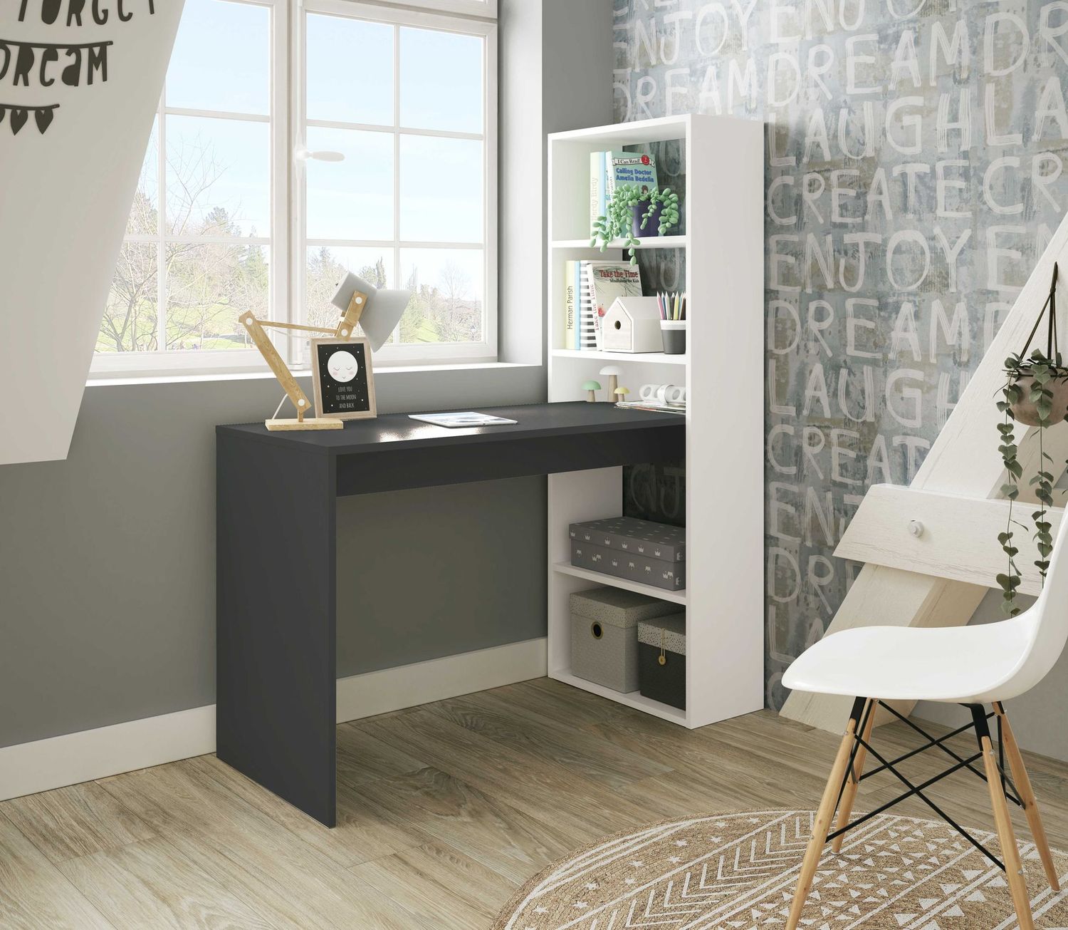 Mesa de estudio con Estantería Gio Plus blanco artik/gris antracita