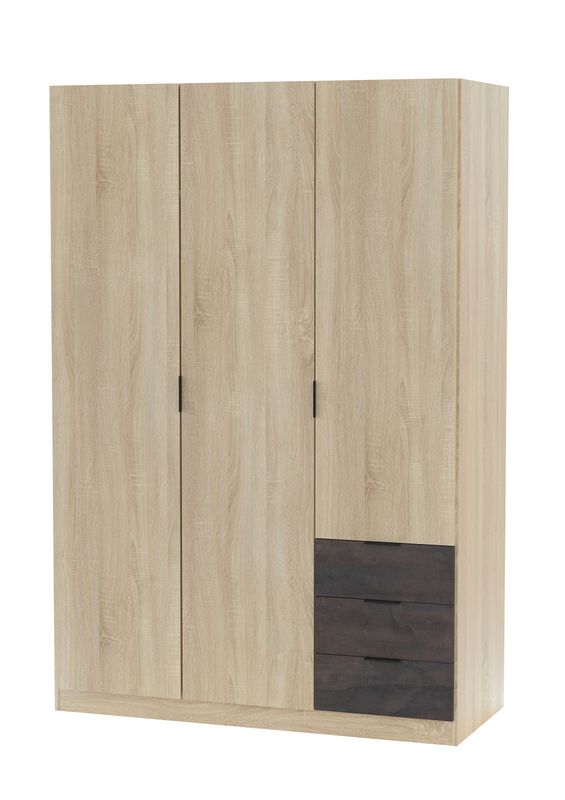 Armario LC 3 puertas 3 cajones roble canadian/oxido LC