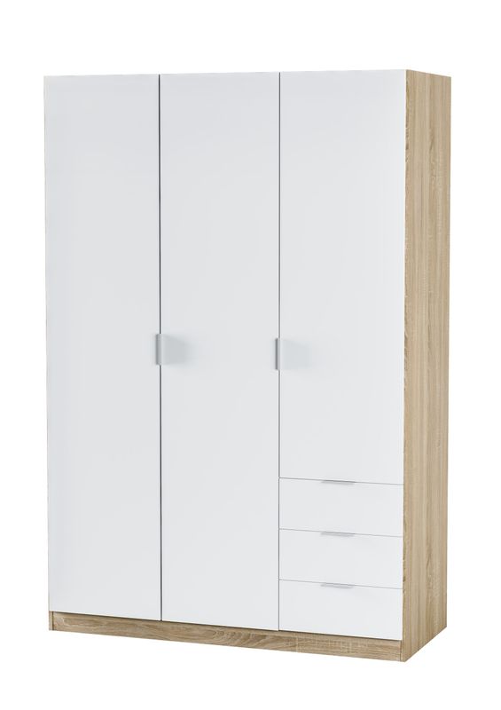 Armario LC 3 puertas 3 cajones roble canadian/blanco artik