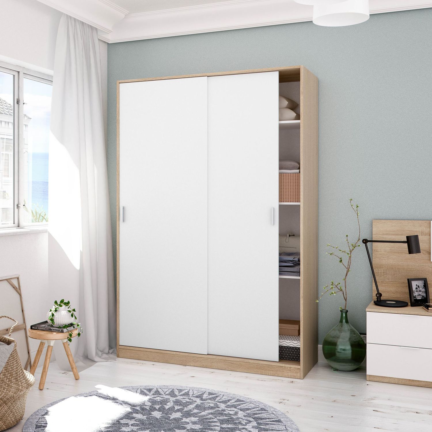 Armario Noon Plus 2 puertas correderas roble canadian/blanco artik