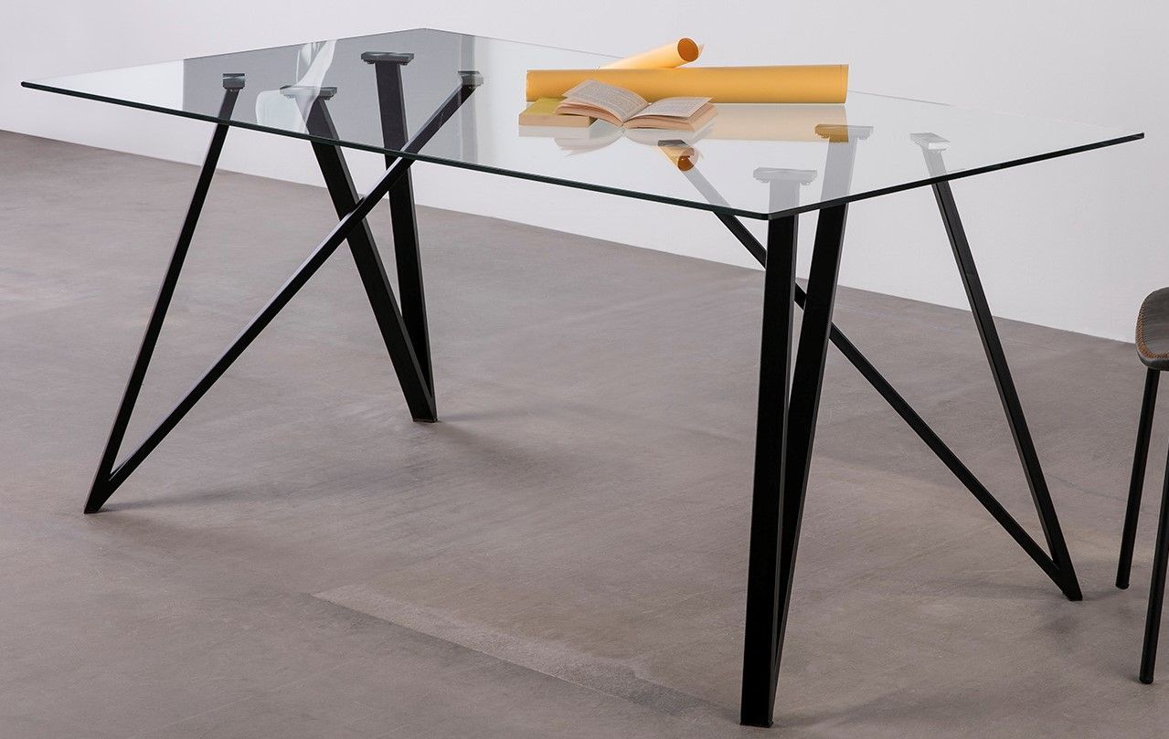 Mesa de comedor rectangular Gaia 160 cm cristal y metal