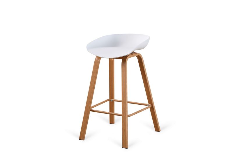 Taburete alto GOYA polipropileno y patas metalicas efecto madera