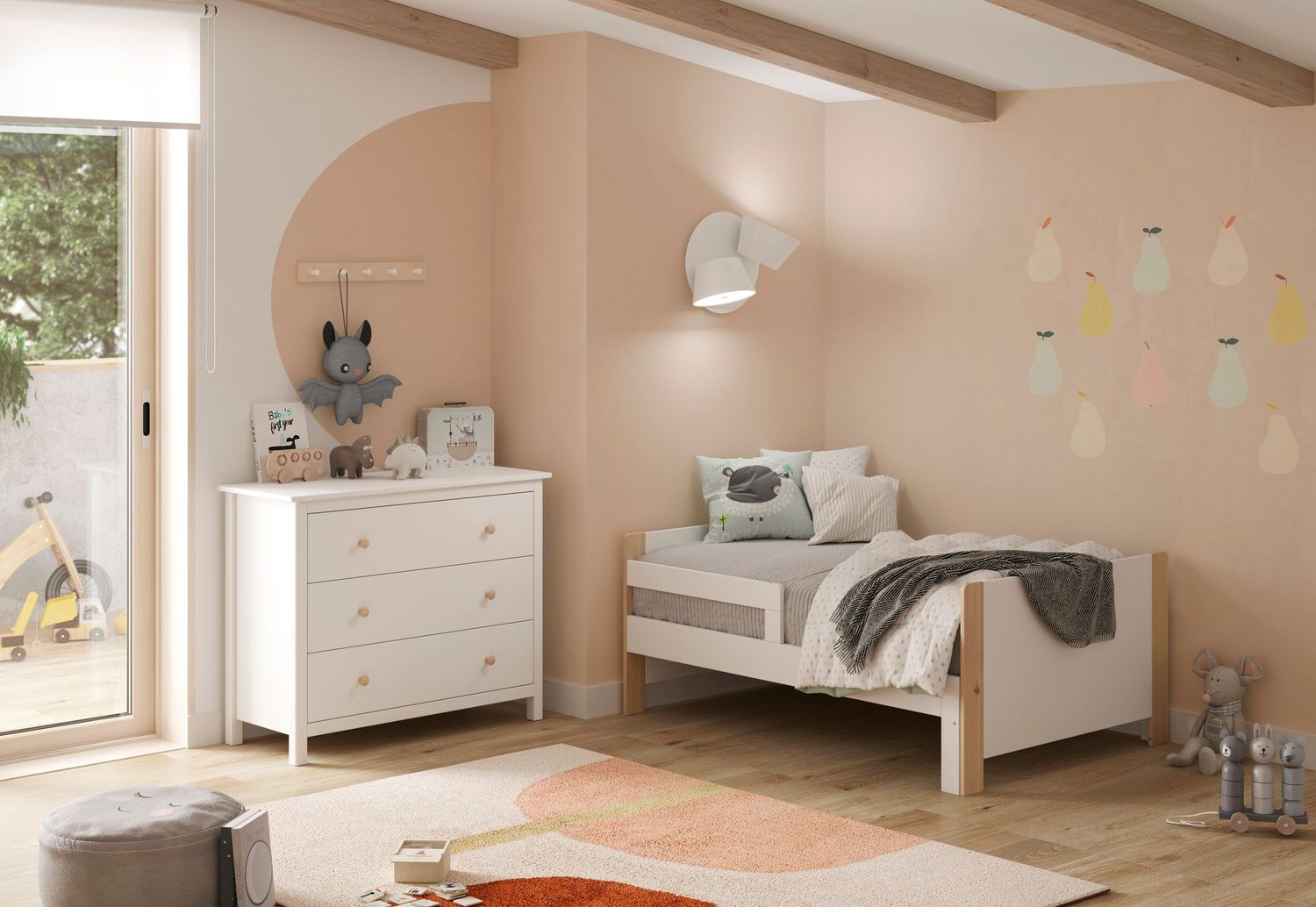 Cama juvenil extensible evolutiva Willi 90x140+90x190 cm blanco/cera