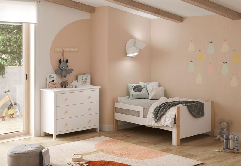 Cama juvenil extensible evolutiva Willi 90x140+90x190 cm blanco/cera
