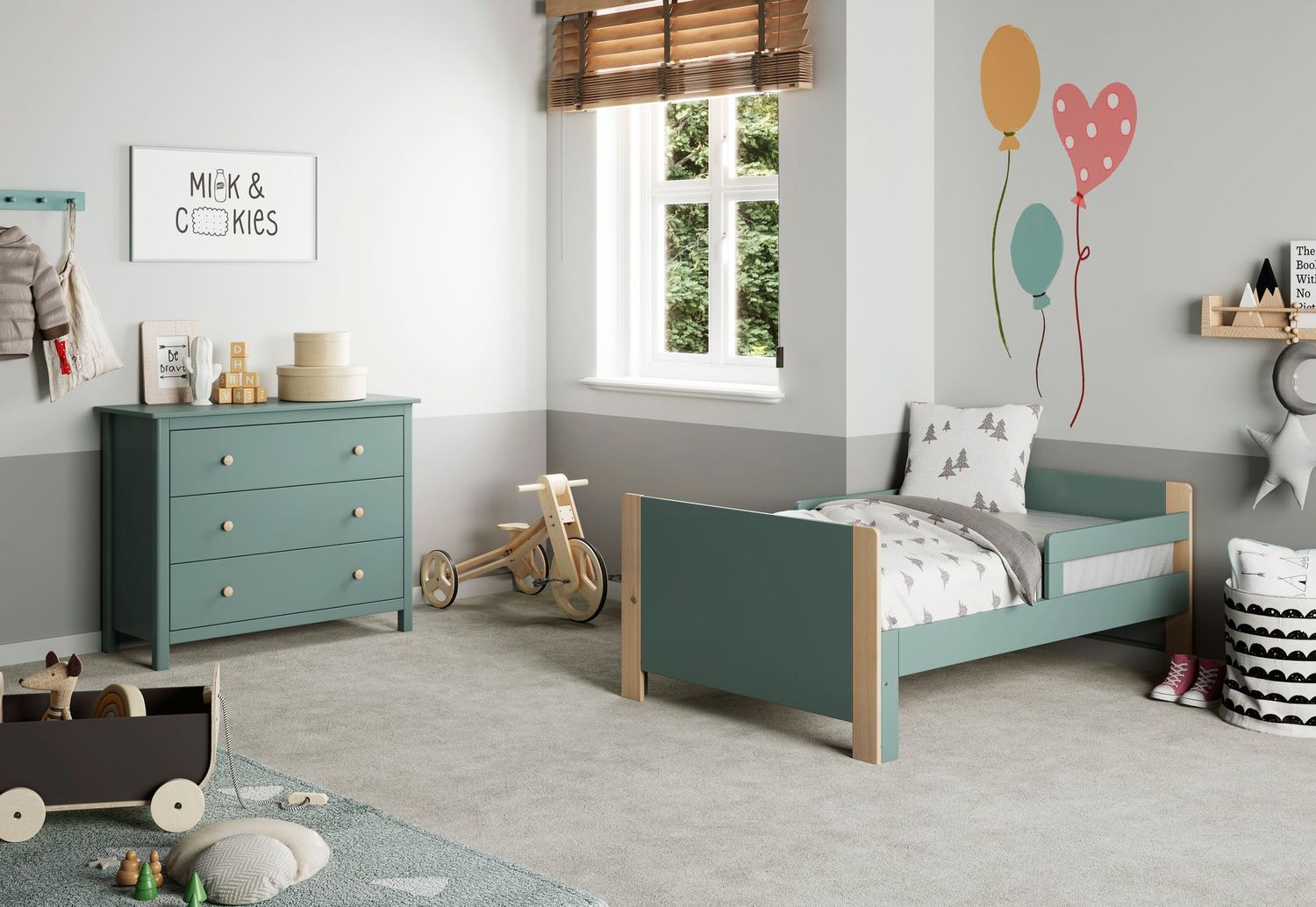 Cama juvenil extensible evolutiva Willi 90x140+90x190 verde petroleo/cera