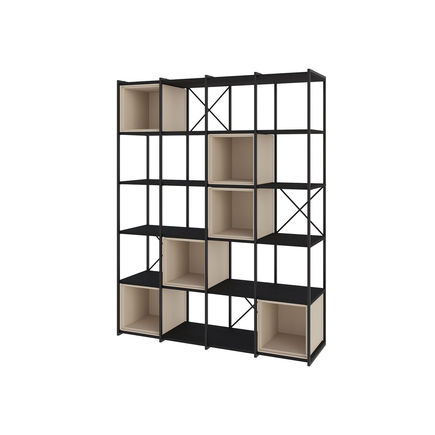 Estantería ANYA 140 cm – Negro con Cubo Crema, Estilo Industrial