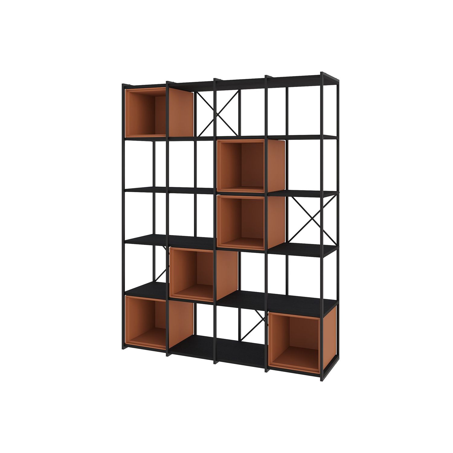 Estantería ANYA 140 cm – Negro con Cubo Terracota, Estilo Industrial