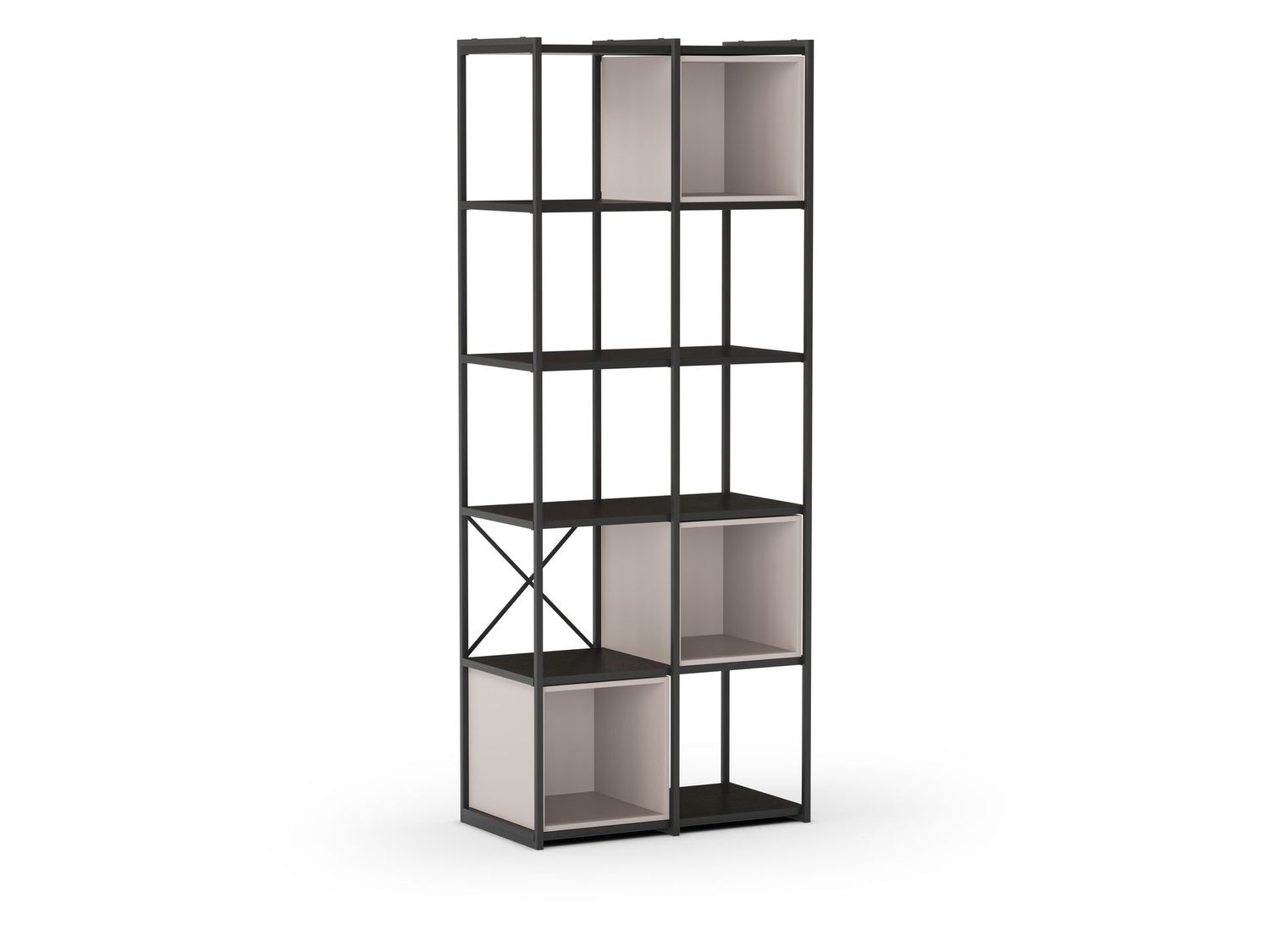 Estantería ANYA – 70 cm, Metal Negro con Módulo Crema, Diseño Industrial