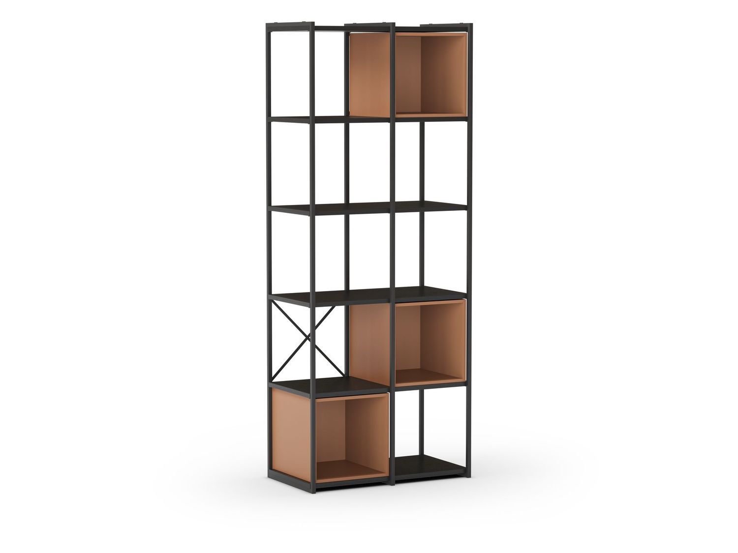 Estantería ANYA – 70 cm, Estructura Negra con Módulo Terracota Industrial
