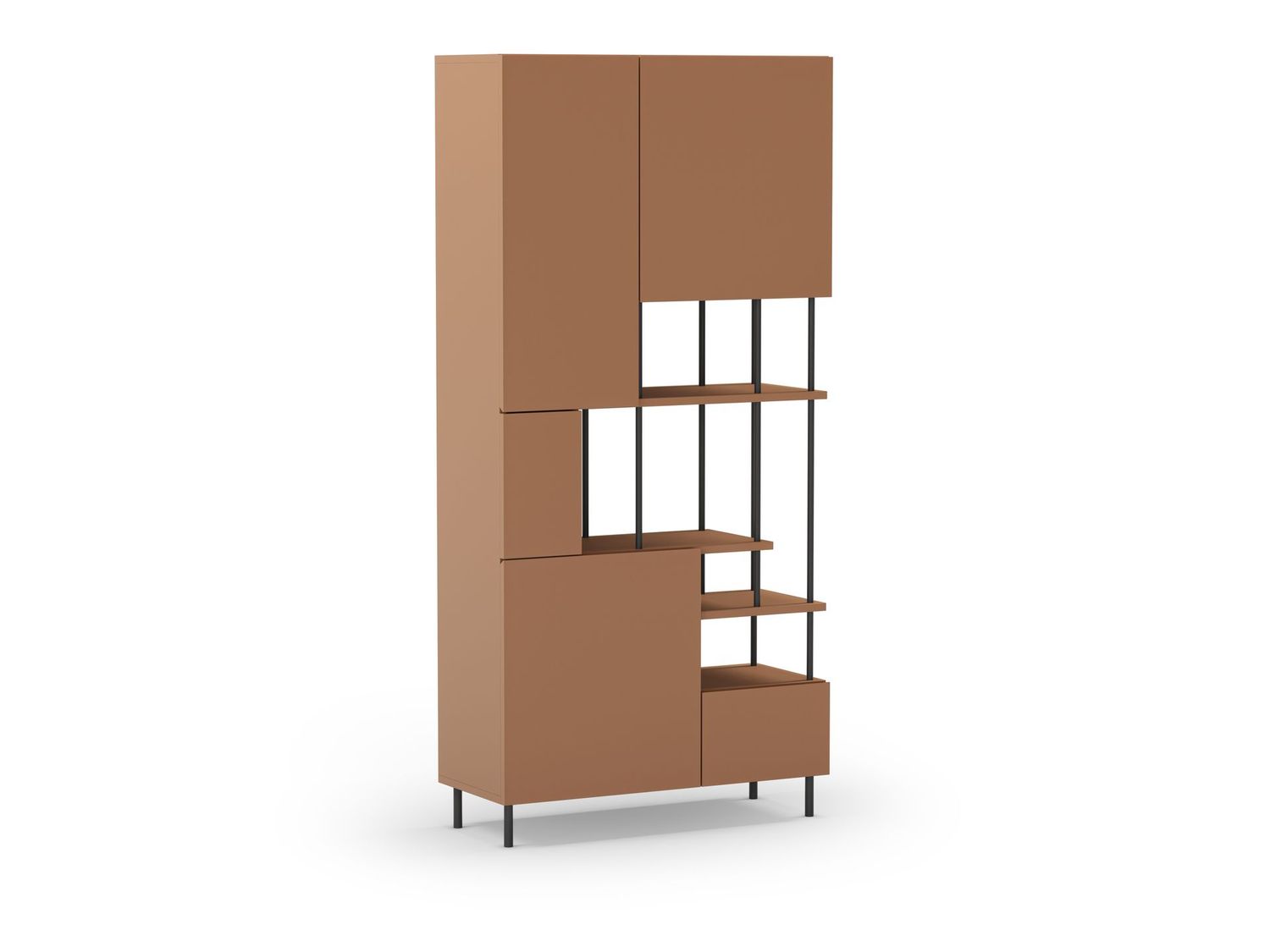 Estantería Perla – 5 Puertas, Terracota/Negro estilo moderno