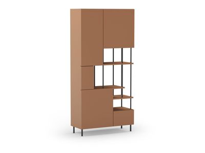 Estantería Perla – 5 Puertas, Terracota/Negro estilo moderno