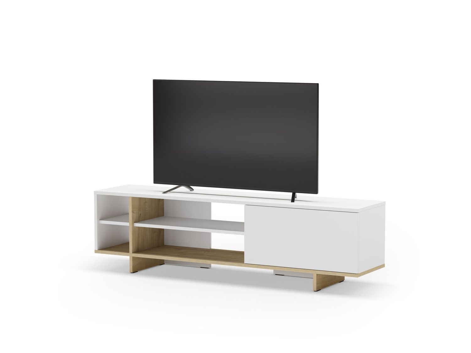 Mueble tv Cequoia 1 puerta 4 huecos blanco/roble