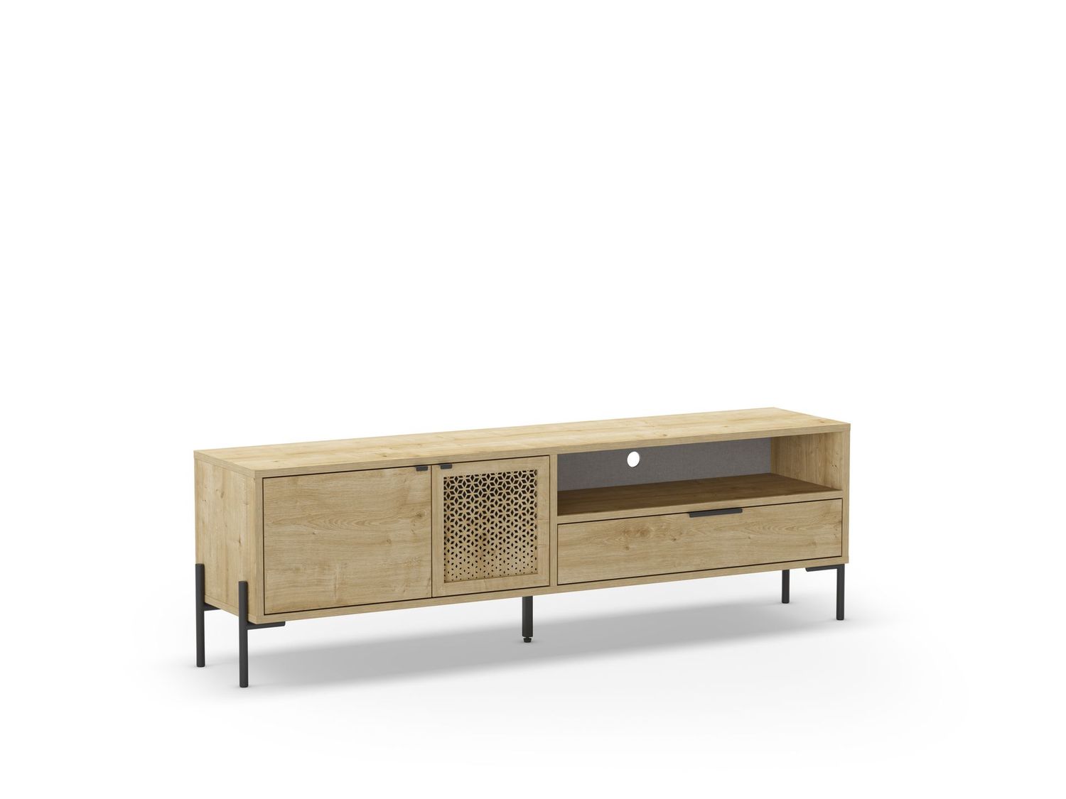 Mueble tv Inca 2 puertas 1 cajón y hueco roble pata metálica