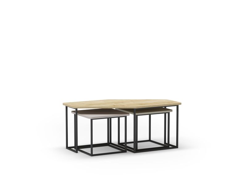 Set 3 mesas de centro ZOYA roble/crema/verde