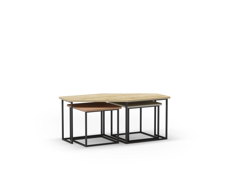 Set 3 mesas de centro ZOYA roble/terracota/verde