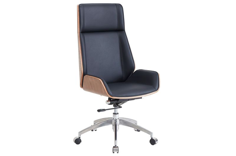 Sillón despacho giratorio ULRICH símil piel negro trasera madera