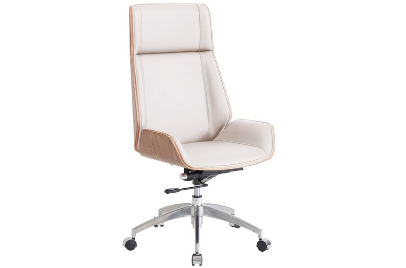 Sillón despacho giratorio ULRICH símil piel blanco trasera madera