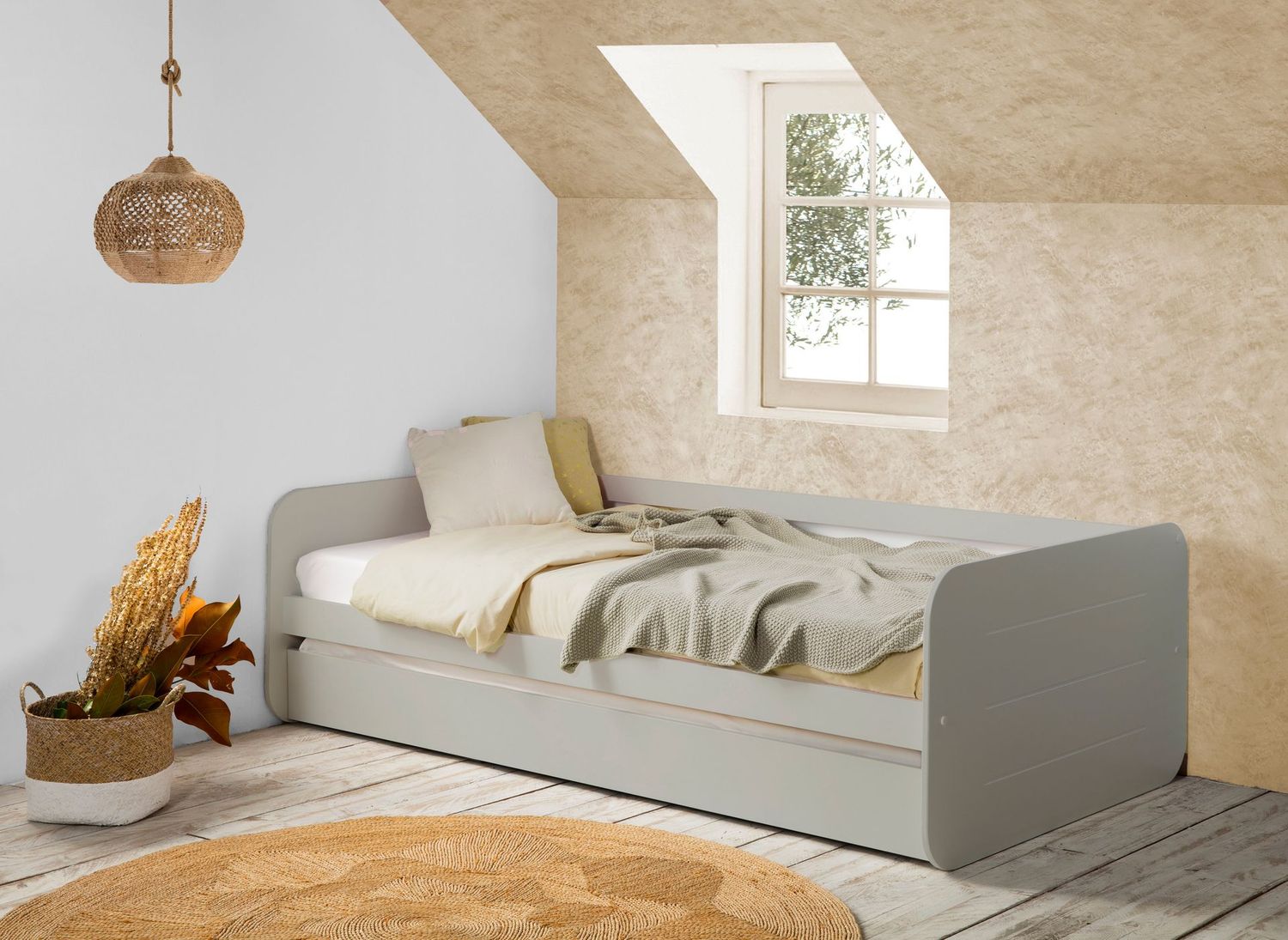 Cama nido Redona con arrastre 90 x 190 gris