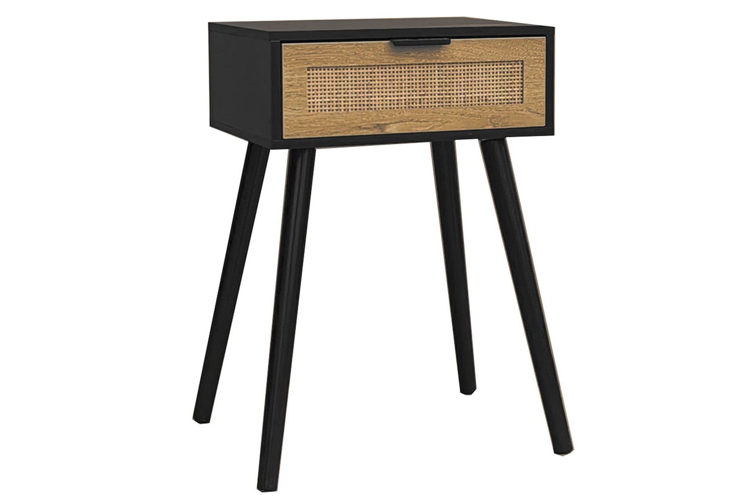 Mesita de noche FREYA negro/rattan estilo nordico