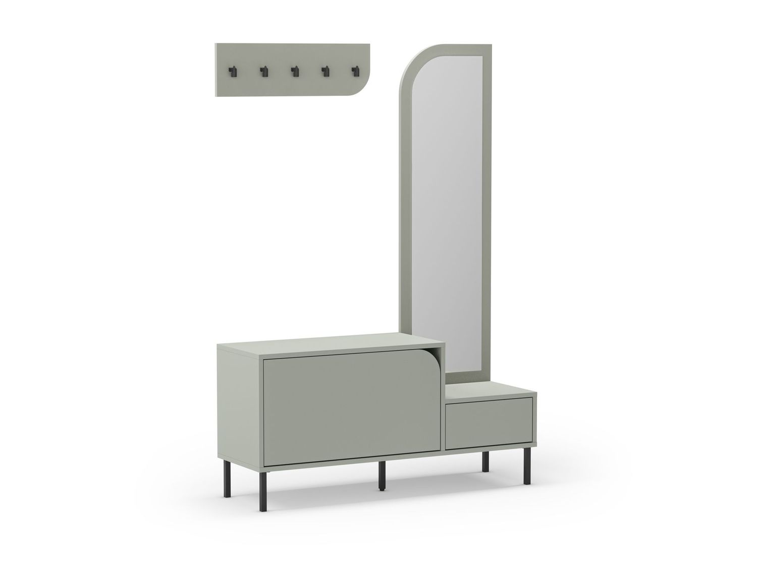 Mueble zapatero BEA 2 puertas + espejo verde